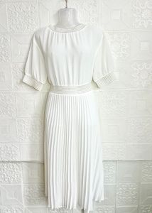 Imported White Pleated Midi Dress