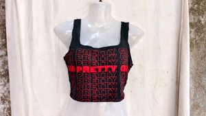 51810. Black &amp; Red "PRETTY" Crop Top