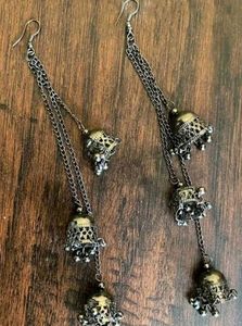 Long Tessle Oxidised Jhumka Earrings