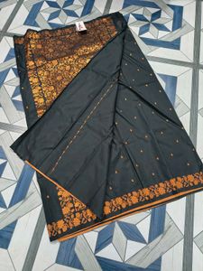Elegant Black Saree with copper zariFloral Border