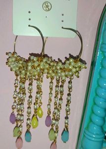 Boho Beaded Hoop Earrings with Charms