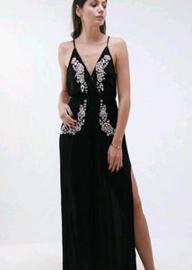 Embroidered Black Jumpsuit