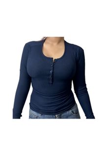 Textured Ribbed Notch Neck FullSleeve Top