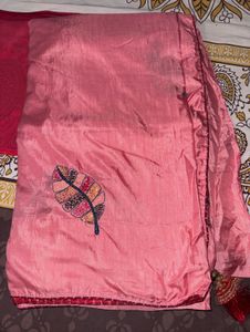 Elegant Peach Saree with Leaf Embroidery