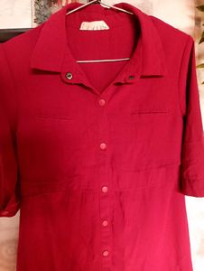 Chic Red Button-Down Shirt Dress