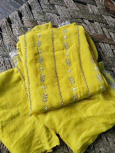 Beautiful Yellow Embroidered  hand work suit