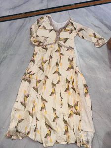 Cream Floral Print Kurta