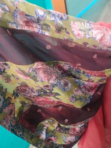 Brick Red Designer Partly Pallu Saree