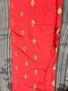 Orange Embroidered Dress Material
