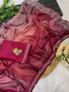 Stunning Embellished Maroon Saree