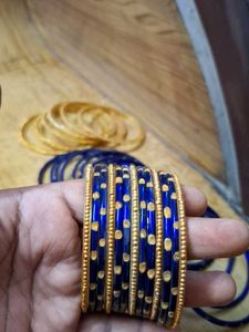 Blue &amp; Golden Bangles with Yellow Accents