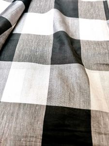 black and white chex zari border semi silk saree