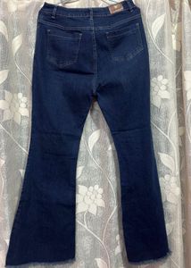 Flared Denim Jeans with Rhinestone Detail