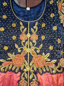 🌟 Royal Blue &amp; Pink Embroidered Anarkali Gown 🌟