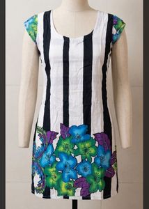 Black & White Floral Pure Cotton Used Short Kurti