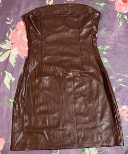Brown Faux Leather Mini Dress
