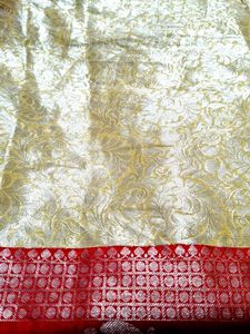 Elegant Gold &amp; Red Brocade Saree