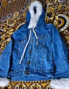 Denim Jacket with Faux Fur Trim