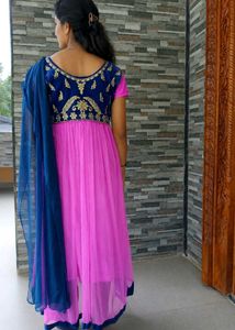 Stunning Pink &amp; Blue Embroidered Anarkali Suit