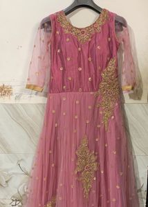 Pink &amp; Gold Embellished Anarkali