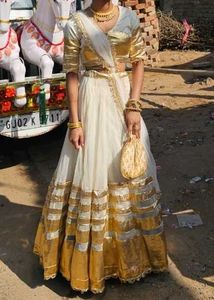 Elegant White &amp; Gold Lehenga Set