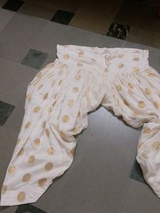 White &amp; Gold Polka Dot Dhoti Pants