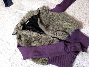 Purple Faux Fur Zip-Up Sweater