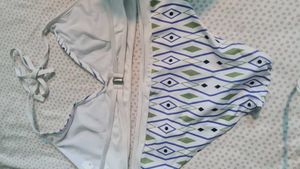 Playful white and blue bikini set
