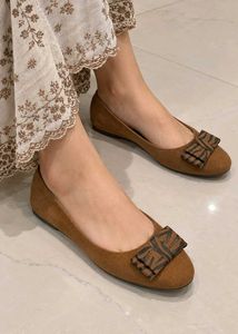 Brown Ballet Flats with Zebra Bow