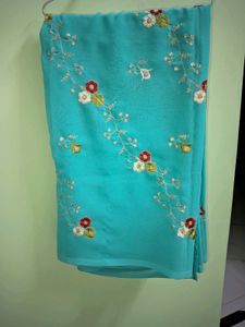 Elegant Teal Embroidered Saree