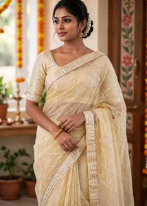 Elegant Yellow Dupatta with Silver Embellishments