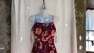4299. Burgundy Floral Mini Dress