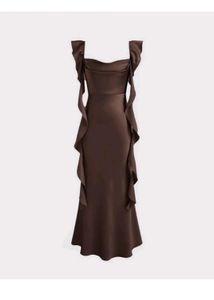 Elegant Brown Ruffled Midi Dress