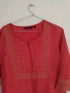 Coral Embroidered Kurta