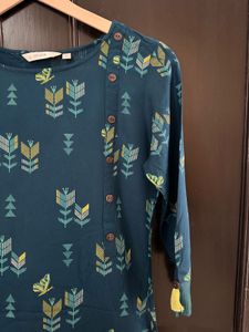 Blue cotton printed kurta