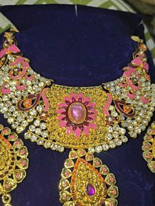 Exquisite Pink &amp; Gold Kundan Necklace Set