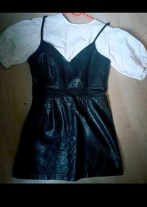 Black Faux Leather Strap Dress