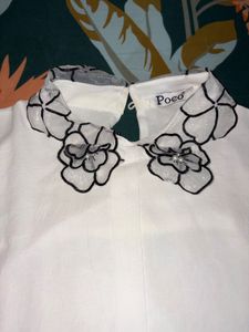 White Collared Shirt with Floral Sleeves