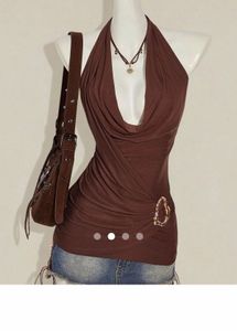 Brown Drape Halter Neck Top
