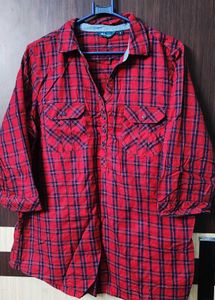 Red Plaid Button-Up Long Shirt