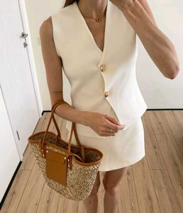Cream V-Neck Button Vest Top