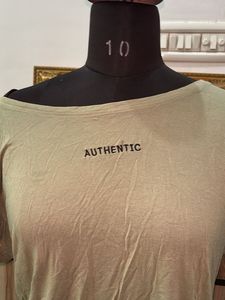 Cute Olive Green Off-Shoulder Tee