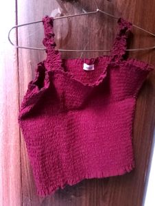 Burgundy Smocked Crop Top