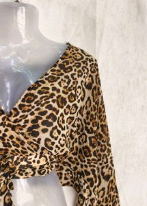 Leopard Print Wrap Crop Top