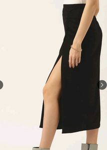 Chic Black Midi Skirt with High Slit