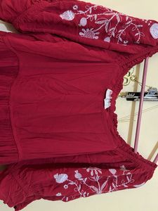 Boho Red Embroidered Off-Shoulder Dress