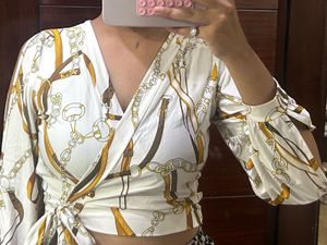 Chic Chain Print Wrap Top
