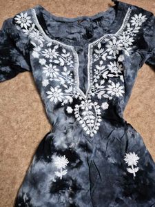 embroided grey tye dye kurti top