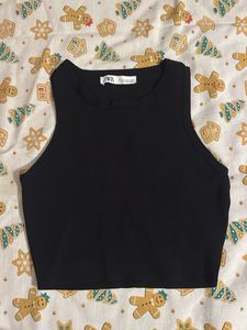 Black Ribbed Crop Tank Top