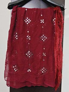 Maroon Sequined Dupatta with Tassels